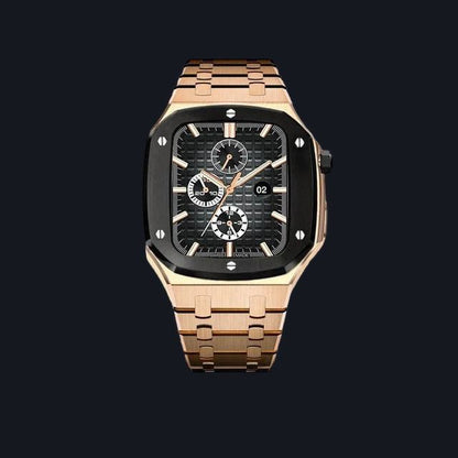 Breathtaking luxury - Stainless Steel Case + Strap Modification Kit for Apple Watch - Rose Gold Black Case And Rose Gold Steel Strip