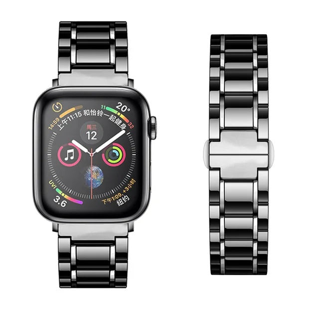 Where Time Meets Luxury - Ceramic Apple Watch Strap - Black - Silver