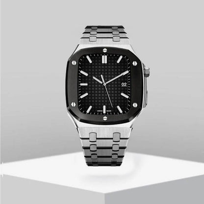 Breathtaking luxury - Stainless Steel Case + Strap Modification Kit for Apple Watch - Silver Black Case And Silver Steel Strip