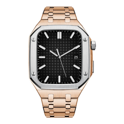 Breathtaking luxury - Stainless Steel Case + Strap Modification Kit for Apple Watch - Silver Case And Rose Gold Steel Strip