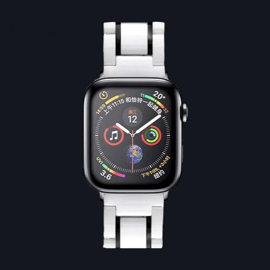 Where Time Meets Luxury - Ceramic Apple Watch Strap - White-Black